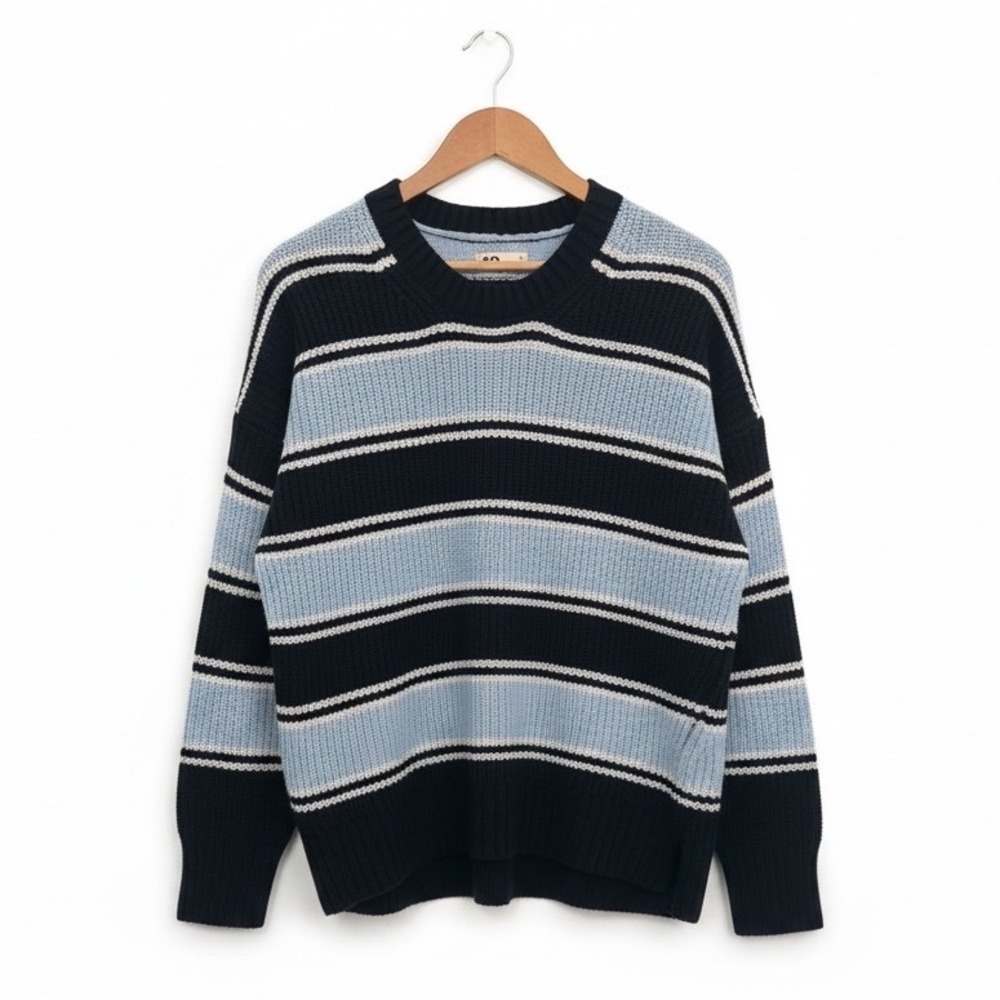SO Striped Chunky Knit Sweater Navy Blue XL Women